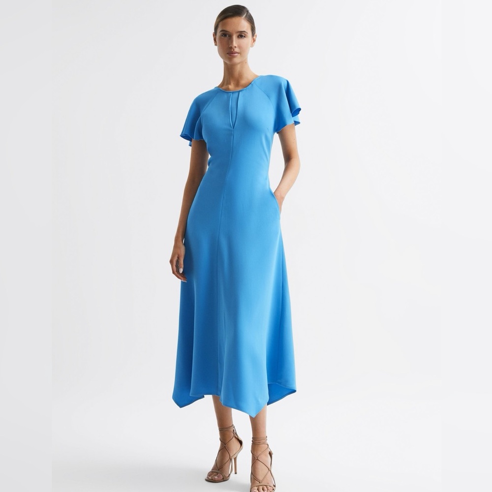 Reiss ELENI CAP SLEEVE MIDI DRESS